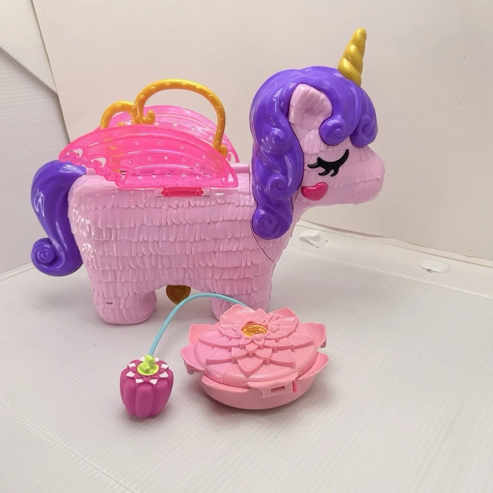 Vintage Polly Pocket Lot 1996 Bluebird Lotus Flower & Unicorn Party Playsets